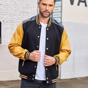 Men's Varsity Jacket - Casual Leather Sleeve Baseball Letterman Bomber Coat