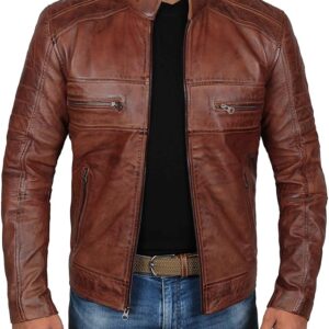 Real Leather Jacket Men - Motorcycle Black and Brown Jacket