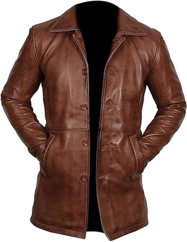 Men's Classic Brown Leather Car Coat - Timeless Style